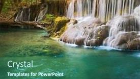  Presentation with waterfall - Amazing presentation theme having beautiful-waterfall-huai-mae-khamin backdrop and a ocean colored foreground