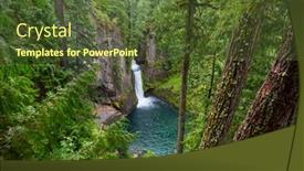  Presentation with beautiful green - Slide set with beautiful waterfall in green forest oregon usa background and a tawny brown colored foreground