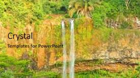  Presentation with rainforest - Audience pleasing PPT layouts consisting of beautiful waterfall in green rainforest scenery from chamarel waterfall on the river du cap in jungle the water falls by 95 metres along a vertical cliff mauritius one part of the mascarene islands backdrop and a gold colored foreground