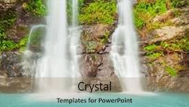  Presentation with tropical rainforest - Colorful presentation theme enhanced with beautiful waterfall in tropical rainforest backdrop and a coral colored foreground