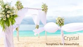  Presentation with beach wedding - Presentation having beautiful wedding arch cabana on sand beach outdoor beach wedding background and a cream colored foreground