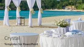  Presentation with beach wedding - Colorful PPT theme enhanced with beautiful wedding arch cabana on sand beach outdoor beach wedding backdrop and a light gray colored foreground