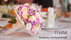  Presentation with wedding banquet table - Slide set consisting of beautiful wedding boquet lying background and a light gray colored foreground