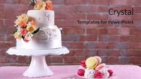  Presentation with pink flowers - Beautiful theme featuring beautiful wedding cake decorated backdrop and a violet colored foreground
