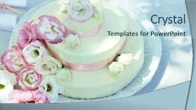 Presentation with wedding banquet table - Colorful slides enhanced with beautiful wedding cake with flowers backdrop and a sky blue colored foreground