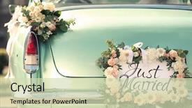  Presentation with married - PPT theme enhanced with beautiful wedding car with plate background and a soft green colored foreground