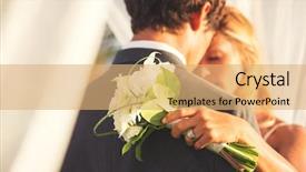  Presentation with wedding couple wishes - PPT theme with beautiful wedding couple embracing bride background and a coral colored foreground