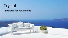  Presentation with santorini - Slide set consisting of beautiful wedding decoration on santorini background and a light blue colored foreground