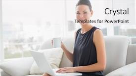  Presentation with well - Cool new presentation theme with young sports woman listening backdrop and a gold colored foreground