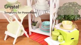  Presentation with tableware - Presentation design featuring beautiful white furniture with tableware and decor on color wall background background and a lemonade colored foreground