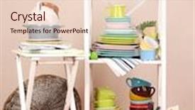  Presentation with tableware - Colorful PPT layouts enhanced with beautiful white furniture with tableware and decor on color wall background backdrop and a lemonade colored foreground