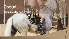  Presentation with white horse - Theme enhanced with beautiful white horse roman chariot background and a violet colored foreground