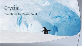  Presentation with antarctic - Colorful theme enhanced with beautiful white icy hill with cave in antarctic backdrop and a sky blue colored foreground