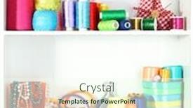  Presentation with thread - Colorful presentation design enhanced with beautiful-white-shelves-with-thread backdrop and a cream colored foreground