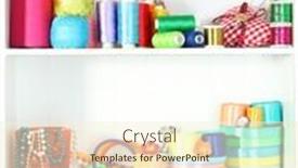  Presentation with thread - PPT theme having beautiful-white-shelves-with-thread background and a cream colored foreground