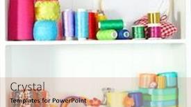  Presentation with thread - Cool new slide set with beautiful-white-shelves-with-thread backdrop and a coral colored foreground