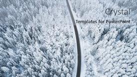  Presentation with winter forest - Presentation theme featuring beautiful-winter-forest-and-road background and a light blue colored foreground