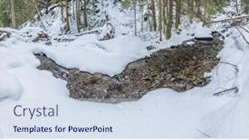  Presentation with forest stream - PPT layouts consisting of beautiful winter landscape mountain stream in snow-covered forest background and a sky blue colored foreground