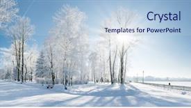  Presentation with snow covered trees and falling - Colorful PPT theme enhanced with surface of beautiful river flowing from moorland backdrop and a tawny brown colored foreground
