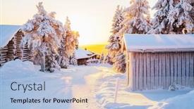  Presentation with hut - PPT theme featuring beautiful-winter-landscape-with-wooden background and a  colored foreground