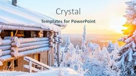  Presentation with hut - Slide deck featuring beautiful-winter-landscape-with-wooden background and a sky blue colored foreground