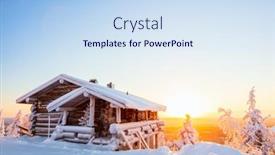  Presentation with hut - PPT theme consisting of beautiful-winter-landscape-with-wooden background and a sky blue colored foreground