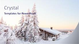  Presentation with hut - Theme consisting of beautiful-winter-landscape-with-wooden background and a  colored foreground