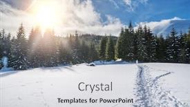  Presentation with green mountains - Audience pleasing slides consisting of beautiful winter landscape in the mountains tops of mountains covered with snow and green firs at the foothills backdrop and a light gray colored foreground