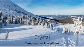  Presentation with green mountains - PPT layouts enhanced with beautiful winter landscape in the mountains tops of mountains covered with snow and green firs at the foothills background and a light blue colored foreground