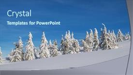  Presentation with green mountains - Audience pleasing theme consisting of beautiful winter landscape in the mountains tops of mountains covered with snow and green firs at the foothills backdrop and a ocean colored foreground