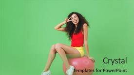  Presentation with aerobics - Presentation theme having beautiful woman 20s wearing summer background and a seafoam green colored foreground