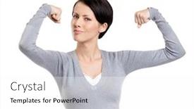  Presentation with strength - Beautiful PPT layouts featuring beautiful woman admires her own strength isolated on white backdrop and a white colored foreground