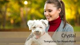  Presentation with autumn - PPT theme with beautiful-woman-and-his-dog background and a coral colored foreground