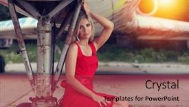  Presentation with aircraft - Colorful slides enhanced with beautiful-woman-and-old-aircraft backdrop and a red colored foreground