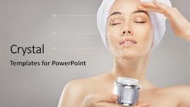  Presentation with cosmetic - PPT theme enhanced with beautiful woman applying cosmetic cream background and a soft green colored foreground