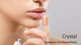  Presentation with ointment cream - Presentation design with beautiful woman applying cream onto background and a coral colored foreground
