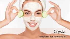  Presentation with cosmetic - Colorful slide deck enhanced with her face with cosmetic mask backdrop and a coral colored foreground