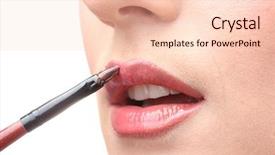  Presentation with blush brushes lip gloss - PPT layouts with beautiful woman applying lip gloss background and a lemonade colored foreground
