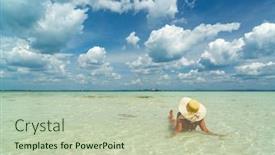  Presentation with island - PPT theme with beautiful-woman-at-the-beach background and a mint green colored foreground