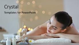  Presentation with spa salon - Beautiful slide set featuring beautiful woman at the spa backdrop and a coral colored foreground