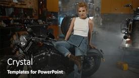  Presentation with motorcycle - PPT theme having beautiful-woman-biker-sitting background and a black colored foreground