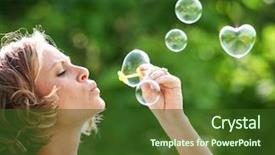  Presentation with one heart one dream - PPT theme featuring beautiful woman blowing bubbles one background and a tawny brown colored foreground