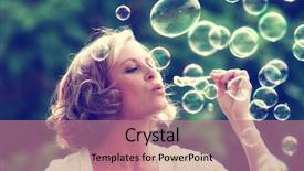  Presentation with vintage retro - Amazing PPT theme having beautiful woman blowing bubbles toned backdrop and a coral colored foreground