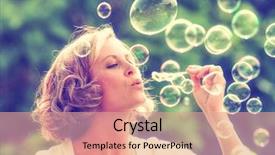  Presentation with black women beautiful woman - Audience pleasing theme consisting of beautiful woman blowing bubbles toned backdrop and a coral colored foreground