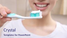  Presentation with teeth - Colorful presentation theme enhanced with beautiful woman brushing teeth closeup backdrop and a  colored foreground
