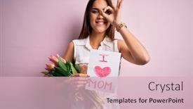  Presentation with happy mothers day - PPT theme with beautiful-woman-celebrating-mothers-day background and a soft green colored foreground