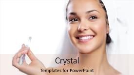  Presentation with cleaning - Theme enhanced with beautiful woman cleaning her teeths background and a  colored foreground