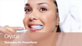  Presentation with cleaning - Amazing PPT layouts having beautiful woman cleaning her teeths backdrop and a  colored foreground