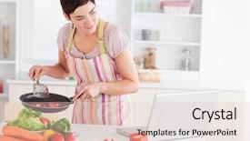  Presentation with cooking - Beautiful presentation design featuring beautiful woman cooking with receipt backdrop and a lemonade colored foreground
