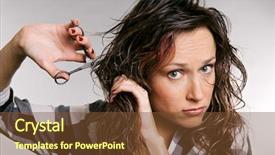  Presentation with hair - Slides having beautiful woman cutting her hair background and a tawny brown colored foreground